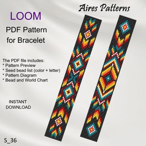 Puede incluir: Aires Patterns LOOM Patrón PDF para Pulsera. El archivo PDF incluye: Vista previa del patrón, Lista de cuentas de semillas (color + letra), Diagrama del patrón, Gráfico de cuentas y del mundo. Descarga instantánea. S_36