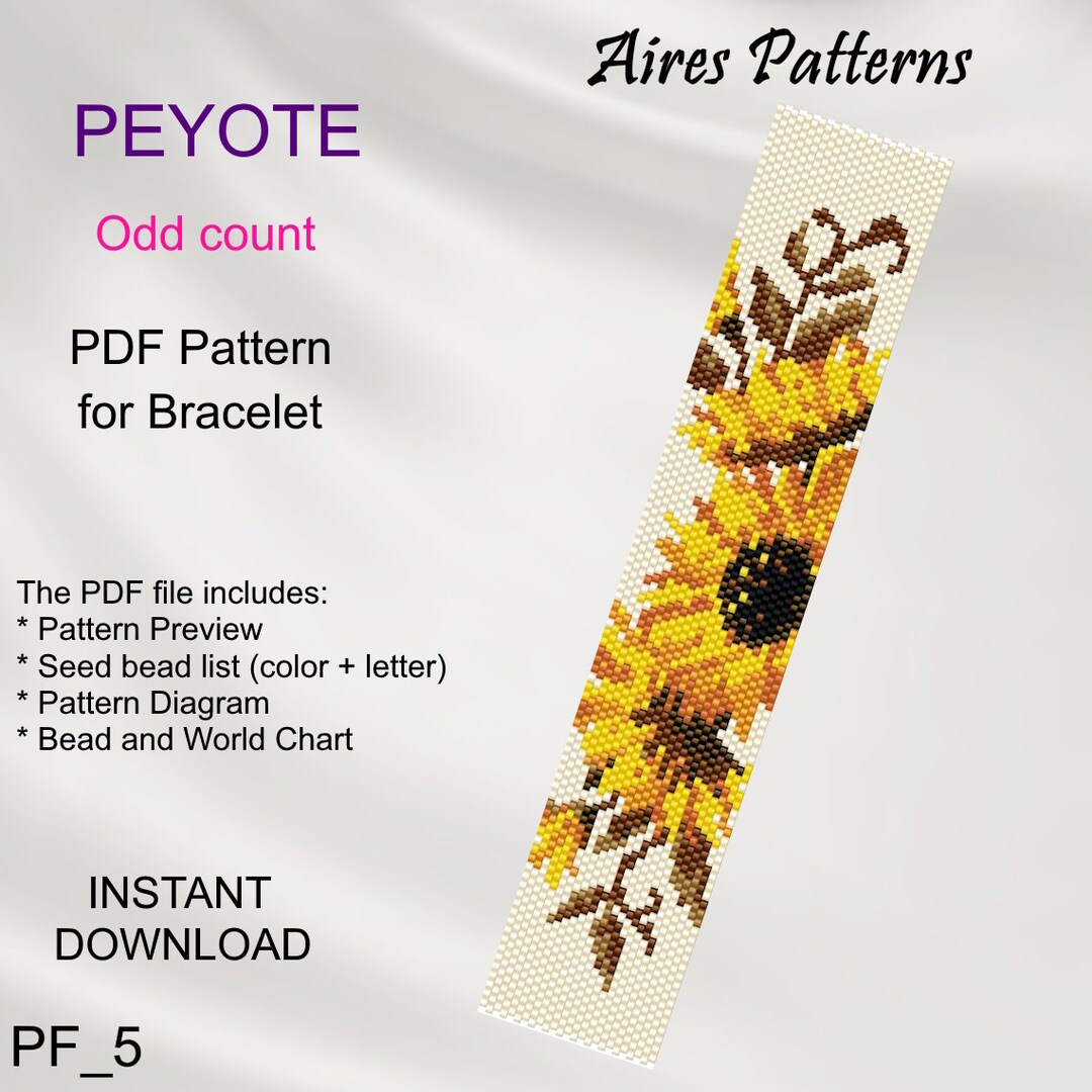 Sunflower PEYOTE Bead Pattern for Bracelet, Odd Count Bracelet, PDF ...