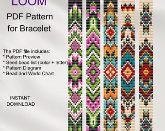 エスニック風ビーズ織りブレスレットのパターン：ミユキデリカビーズDIY（PDFパターン）S_76