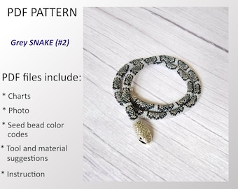 Grey Bead CROCHET Snake Necklace Pattern: DIY Beadwork (PDF Pattern) #2