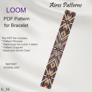 PDF Bead loom bracelet geometric pattern, Miyuki Delica PDF Pattern, Beading instant download G_16