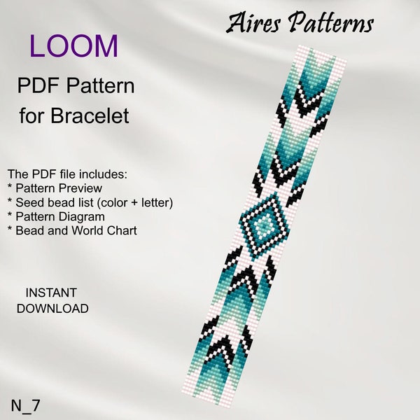 PDF Bead loom bracelet pattern, Native American style Miyuki Delica PDF Pattern, Beading instant download N_7