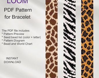 Animal Print Bead Loom Bracelet Patterns: Giraffe, Zebra, Leopard (PDF) S_12
