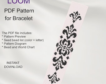Mönster för blommigt armband med pärlvävstol: Miyuki Delica PDF (nedladdning direkt) F_19