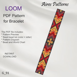 PDF Bead loom bracelet Geometric pattern, Miyuki Delica PDF Pattern, Beading instant download G_91