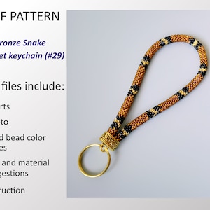 Patrón PDF Llavero de crochet con cuentas de serpiente de bronce, Manualidades DIY, Patrones de serpiente DIY