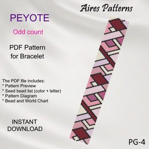 ペヨーテ幾何学模様の PDF パターン (ブレスレット用、奇数カウント、ビーズ インスタント ダウンロード PG_4)