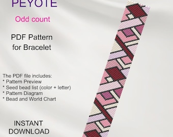 PEYOTE  Geometric PDF pattern for bracelet, Odd Count,  Beading instant download PG_4