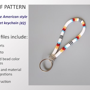 Patrón PDF: Llavero de pulsera estilo indio inspirado en los nativos americanos, llavero de cuerda de crochet con cuentas.