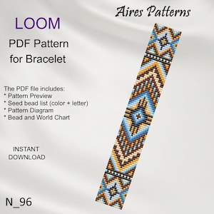 Miyuki Delica Bead Loom Bracelet Pattern: Ethnic Design (PDF Download N_96)