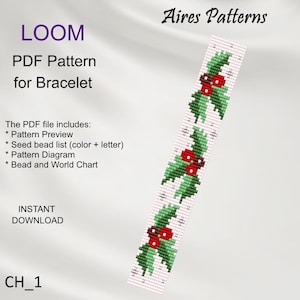 Holly Berries Bead LOOM Christmas Bracelets Pattern: Miyuki Delica (PDF Download) CH_1