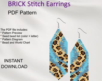 Leopard Brick Stitch Earrings Pattern: Beaded Fringe Design (PDF Download) BR_12