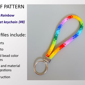 Patrón PDF Llavero de pulsera arcoíris, llavero de pulsera, llavero de cuerda de crochet con cuentas