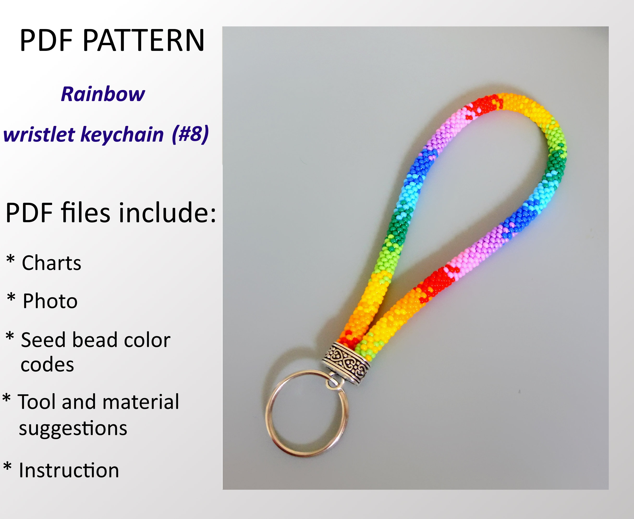 Rainbow Beaded Crochet Wristlet Keychain Pattern (PDF) #8