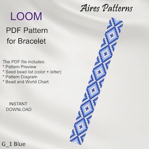 PDF Bead loom bracelet pattern, Geometric Miyuki Delica PDF Pattern, Beading instant download G_1 Blue