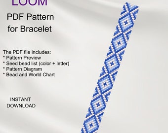 Miyuki Delica Geometric LOOM Armband Pattern (PDF Pattern) G_1 Blau