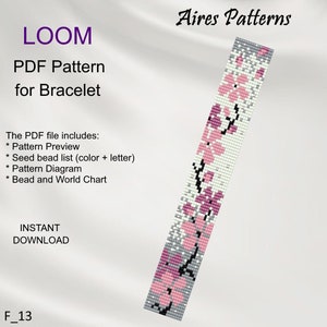 Sakura Loom Bead Pattern, Floral Miyuki Delica Bracelet PDF Pattern pink flower pattern, Beading instant download F_13