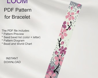 Sakura Loom Bead Muster, Floral Miyuki Delica Armband PDF Muster rosa Blumenmuster, Perlenschnur sofort download F_13