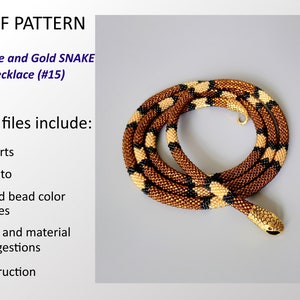 CROCHET PDF Pattern Bronze and Gold Snake Necklace, Bead crochet Pattern Beadwork Necklace, Snake design DIY pattern #15