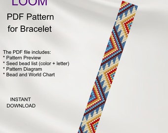 Peut inclure: Un motif de bracelet en perles colorées pour le tissage à la navette. Le motif comprend un aperçu, une liste de perles, un diagramme et un tableau des perles et du monde. Le motif est appelé "N_36" et est disponible en téléchargement instantané.  Aires Patterns.