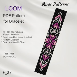 PDF Bead loom  Floral bracelet pattern, Flower Miyuki Delica PDF Pattern, Beading instant download F_27