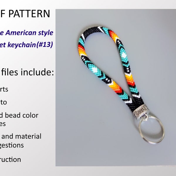 PDF Pattern Native American Indian style wristlet keychain, Beaded Crochet Rope key chain