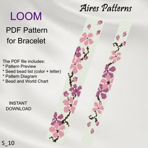 Set of 2, Sakura Bead loom bracelet patterns, Miyuki Delica PDF Pattern, Beading instant download S_10