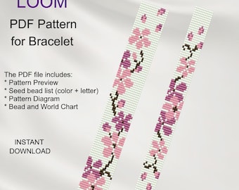 Set of 2, Sakura Bead loom bracelet patterns, Miyuki Delica PDF Pattern, Beading instant download S_10