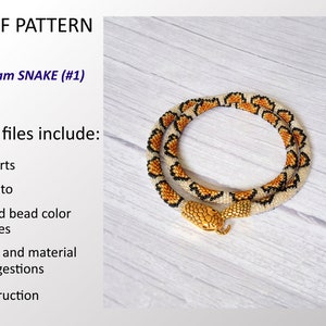 Schema PDF per collana a forma di serpente all&#39;uncinetto, schema per collana con perline all&#39;uncinetto, schema fai da te con motivo a serpente n. 1