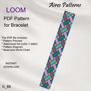 PDF Bead loom bracelet Geometric pattern, Miyuki Delica PDF Pattern, Beading instant download G_88
