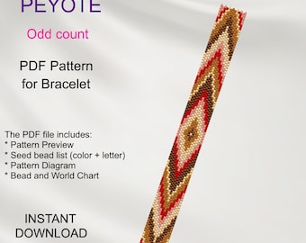 PEYOTE  Native American inspired PDF pattern for bracelet, Odd Count,  Beading instant download PN_2 Brown