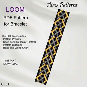 PDF Bead loom bracelet Geometric pattern, Miyuki Delica PDF Pattern, Beading instant download G_31