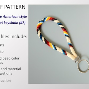 Patrón PDF: Llavero de pulsera estilo indio inspirado en los nativos americanos, llavero de cuerda de crochet con cuentas.