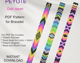 Set of 3  PEYOTE Bracelet Patterns, Neon Miyuki Delica, Beading (PDF Download) S_59