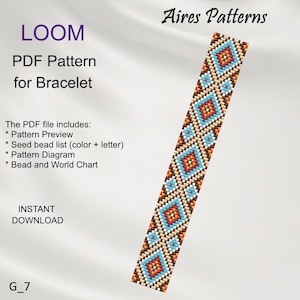 PDF Bead loom bracelet pattern, Ethnic style Miyuki Delica PDF Pattern, Beading instant download G_7