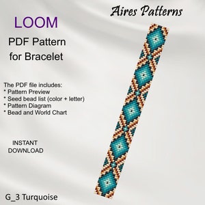 PDF Bead loom bracelet pattern, Native American style Miyuki Delica PDF Pattern, Beading instant download G_3 Turquoise