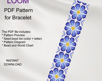 Patrón de pulsera de cuentas Flower LOOM: Patrón PDF Floral Miyuki Delica F_41