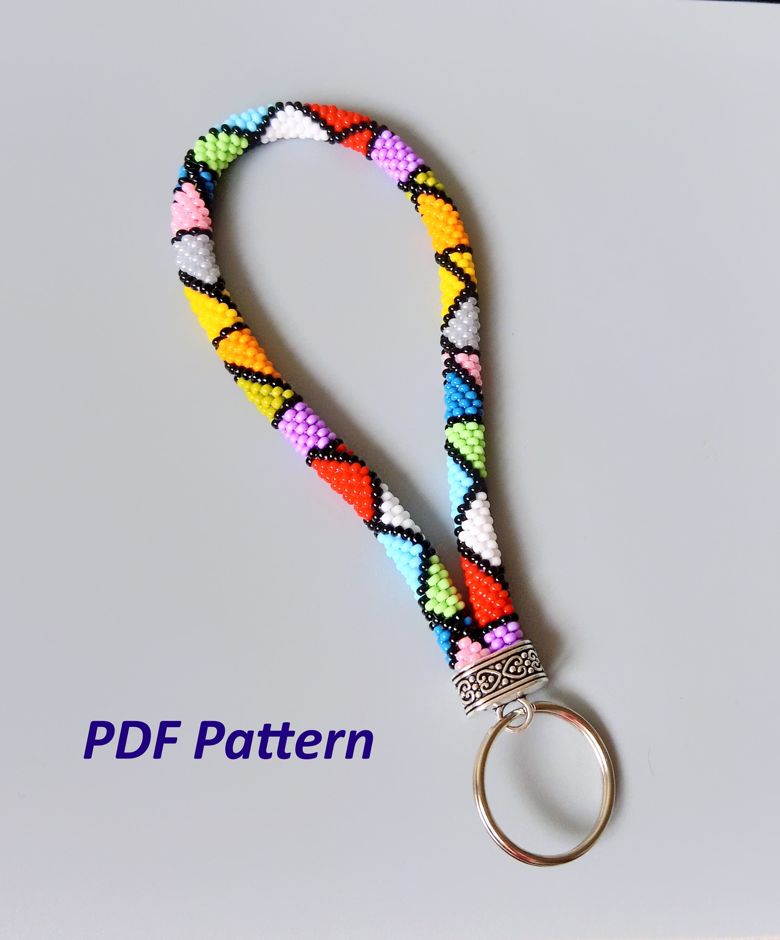 Wrist Keychain Pattern Beaded CROCHET Wristlet Keychain Pattern: Geometric Mosaic (PDF Pattern ...