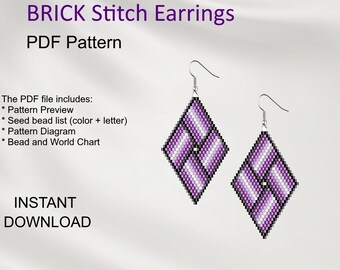 Brick Stitch Earrings Pattern: Geometric Miyuki Delica Diamond Beading (PDF Download E_9)