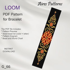 PDF Bead loom bracelet Flower pattern, Miyuki Delica PDF Pattern, Beading instant download G_66