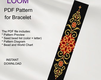 Patrón de pulsera de cuentas de flores LOOM: Miyuki Delica PDF (Descarga digital) G_66