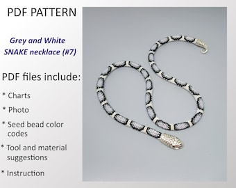 Grey & White Bead CROCHET Snake Necklace (PDF Pattern) #7