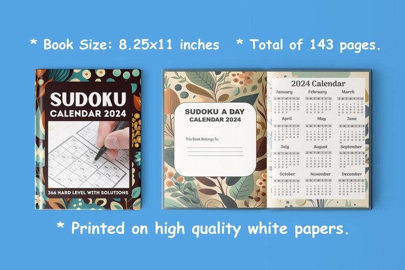 Sudoku Calendar 2024 Hard Level Puzzle a Day Sudokus With Etsy