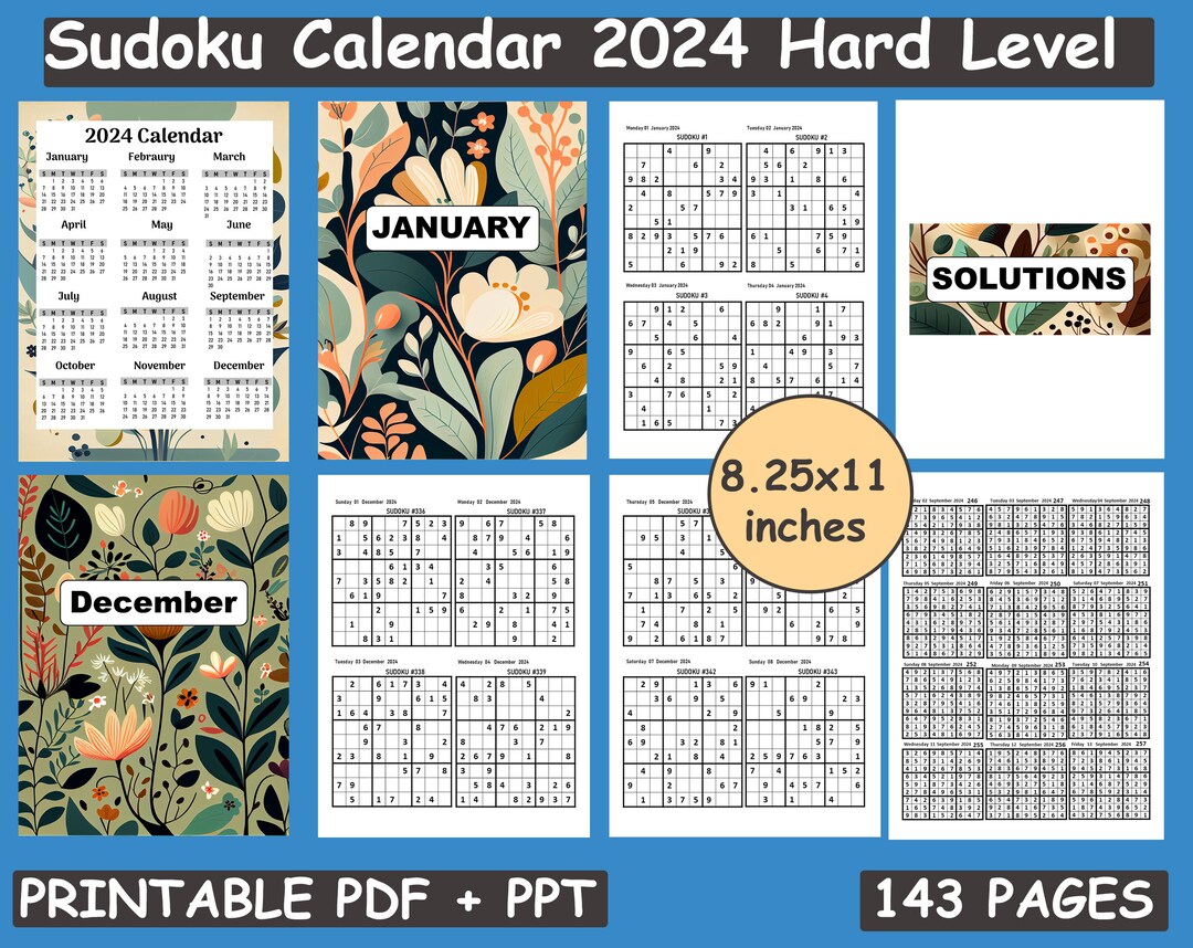 Sudoku Calendar 2024 Hard Level Puzzle a Day Sudokus With Etsy