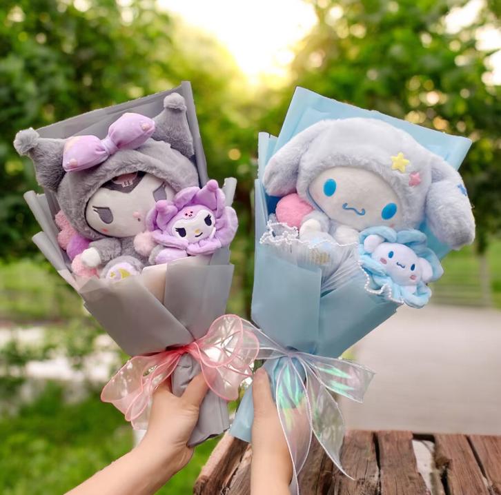 ぬいぐるみ Musical petals fleur flower baayplay Plush Flower Bendable Stem Bouquet of 2 Blue & Orange 3