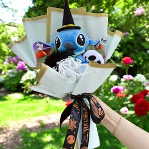 Halloween Spooky Stitch Plush Flower Bouquet | Handmade Flower | Cartoon Plush Bouquet | Gift for Her | Plush Toys | Orange Flower Xmas