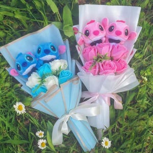 Sanrio Animal Flower Bouquet | Handmade Flower Arrangement | Cartoon Character Flower Plush Bouquet |  Kitty Stitch Sponge Angel Teddy Gift