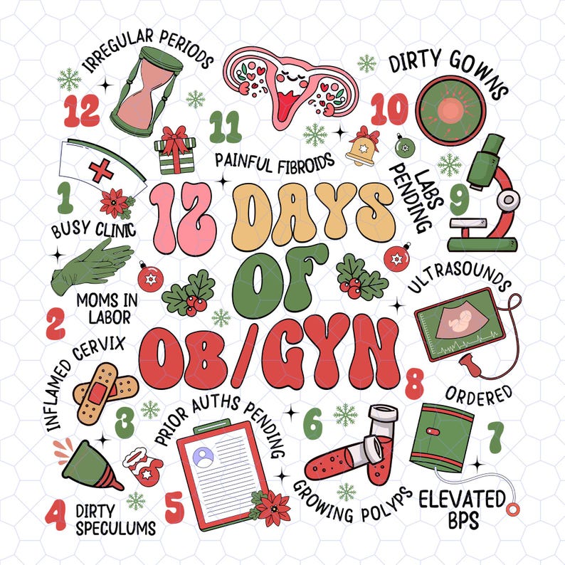 12 Days of OBGYN Christmas Png, Obstetrician Gynecologist Png ...