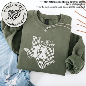 刺繍入りテキサス・ストロング・フラッドシャツ、ヒルカントリー・ストロングTシャツ、テキサス洪水被害者Tシャツ、テキサスのために祈るティーキャンプ・ミスティック・フラッドシャツ