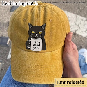 猫好きの反トランプ・反ファシズム帽子、刺繍入り「Is He Dead Yet」猫帽子、控えめなFDT帽子、民主党への抗議、リベラル活動家、政治帽子